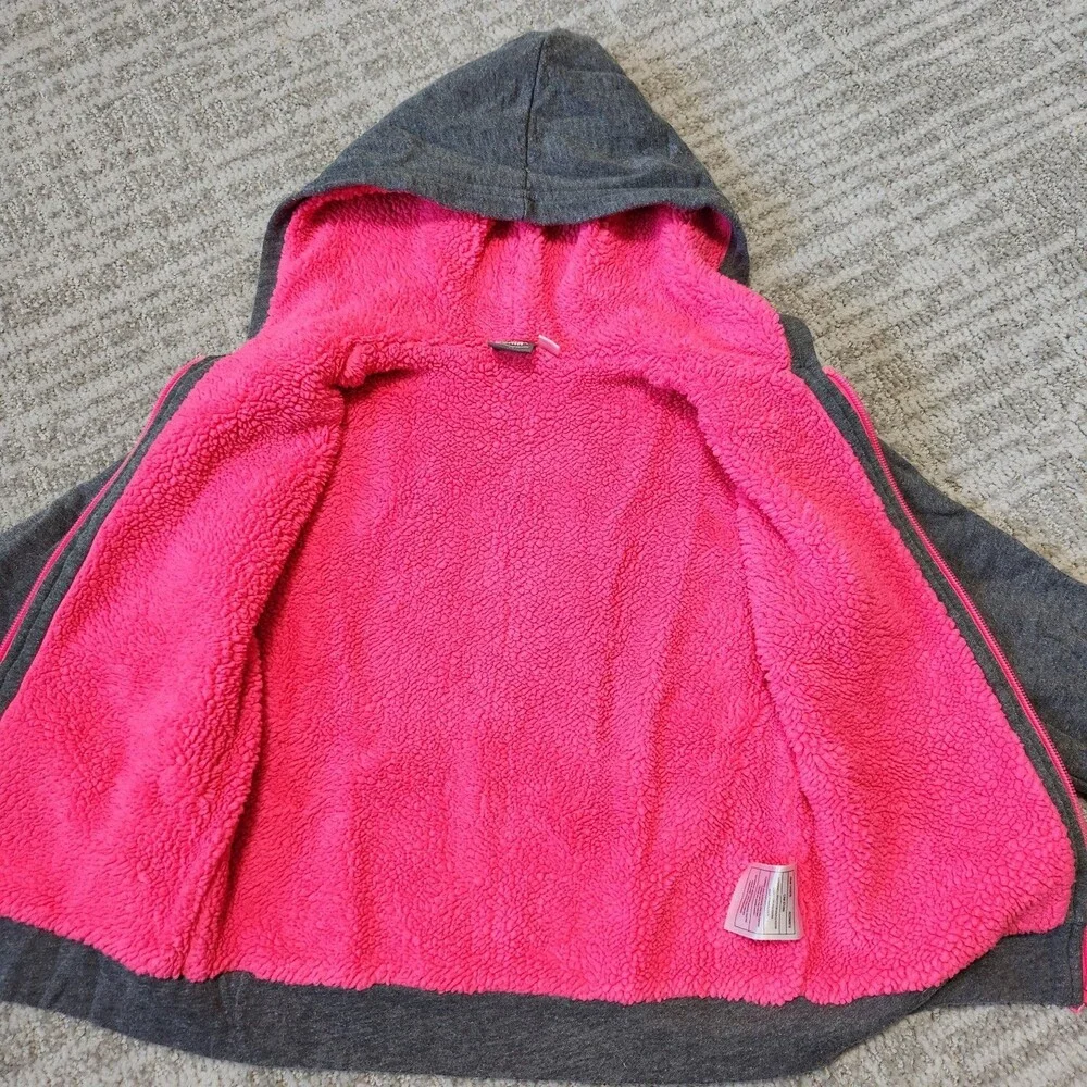 Puma girls heavyweight sherpa lined hoodie jacket grey pink size XS 5/6